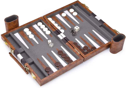 Miniatura 4 de AMEROUS Juego de Backgammon, Juego de Mesa Clásico de 11 Pulgadas con Estuche de Cuero, Tablero Plegable, Paquete de Regalo, Juego de Estrategia