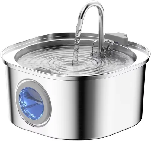 PEKTACO Fuente de Agua para Gatos de Acero Inoxidable, Dispensador de Agua para Gatos de 3.2L/108 onzas con Bomba de Agua Silenciosa y Ventana de