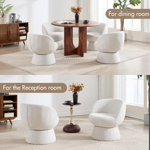 Miniatura 7 de Silla giratoria de 360° con respaldo curvo, moderna silla redonda tapizada de felpilla blanca, sillón tipo cubo para espacio pequeño, sala de estar