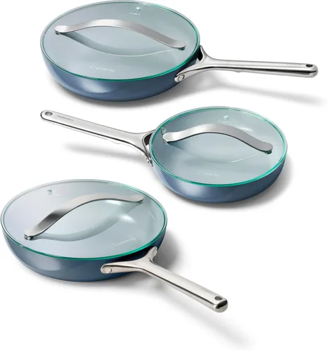 Miniatura 27 de Caraway Dúo de Sartenes de Cerámica con Tapas de Vidrio - Sartenes Antiadherentes (10.5" y 8") - No Tóxico, Libre de PTFE y PFOA - Apto para Horno