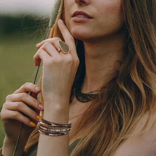 Miniatura 3 de Fesciory - Pulseras envolventes de cuero para mujer, brazalete de cuentas de cristal de leopardo, bohemia, multicapa