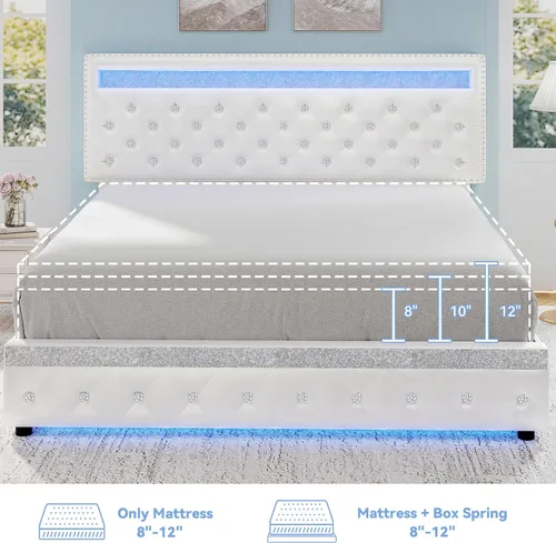 Miniatura 6 de Torana Marco de Cama LED Queen con 2 Cajones, Camas de Plataforma Tapizadas en Terciopelo con Cabecera de Almacenamiento Ajustable, Marco de Cama