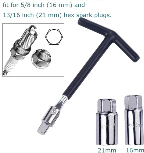 Miniatura 3 de Llave de bujía con mango en T, llave de bujía universal de 0.630 in (5/8 pulgadas) y 0.827 in (13/16 pulgadas) para motocicletas, cortadoras
