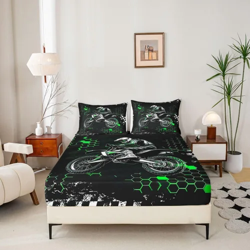 Miniatura 5 de Castle Fairy Juego de sábanas de motocross tamaño twin, juego de ropa de cama verde con diseño de panal ombré, decoración de habitación de niños