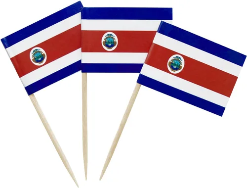 100 piezas Bandera de Costa Rica Bandera pequeña de Costa Rica con palillo de dientes Decoración Mini Toppers para cupcakes y brochetas para cóctel