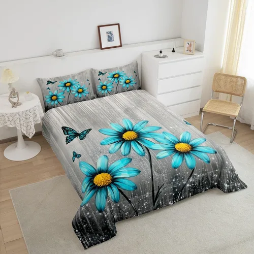 Miniatura 3 de Feelyou Daisy - Juego de ropa de cama tamaño individual para niños y niñas, estampado floral botánico, juego de edredón natural para niños, juego