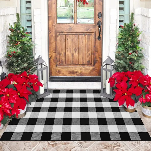 Miniatura 30 de Alfombra Buffalo Plaid Pequeña a Cuadros 2x3 Pies (61x91 cm) Naranja y Negro, Tapete para Puerta Delantera, Navidad Halloween Acción de Gracias