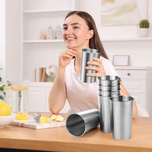 Miniatura 6 de Ruisita Paquete de 6 vasos de acero inoxidable de 20 onzas, de metal, inastillables, apilables, para adultos o niños (20 oz/20.3 fl oz)