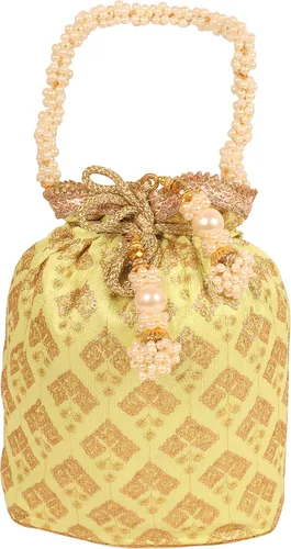 Indtresor Bolso de noche bordado hecho a mano con cuentas con cordón para mujer, regalo de boda y fiesta vintage para mujer.