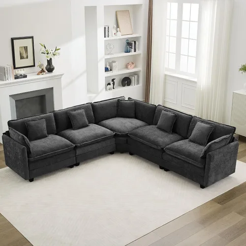 Miniatura 69 de Otomán de Sofá Moderno de Chenille Nube de 35'', Otomán Rectangular para Sofá Seccional Modular, Beige