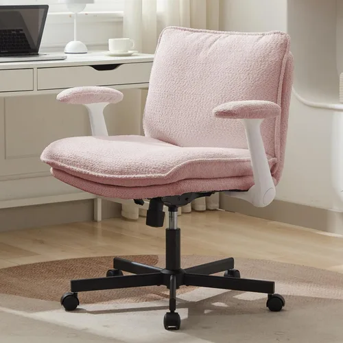 Miniatura 14 de Kassipo Silla de Oficina con Patas Entrecruzadas con Ruedas y Brazos Abatibles, Silla de Escritorio Tapizada con Patas Entrecruzadas, Sillas