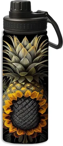 Miniatura 23 de Botella de agua deportiva a prueba de fugas con diseño de conejito junto a flores lilas, 18 onzas, de acero inoxidable duradero de doble pared