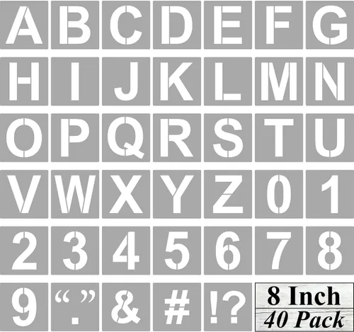Plantillas de letras y números del alfabeto de 8 pulgadas, paquete de 40 plantillas grandes de letras y números con letreros para pintar sobre
