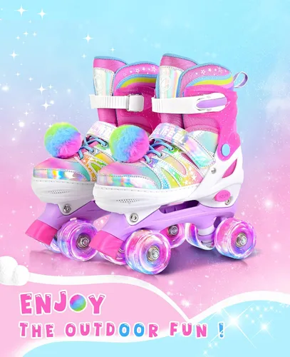 Miniatura 2 de SULIFEEL - Patines ajustables de estilo tie-dye arcoíris para niñas y niños de 3 a 5 años, 5 a 8 años, 6 a 12 años, rosa y morado, con luces