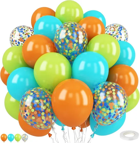 Miniatura 21 de Globos de látex azul marino, azul oscuro, verde y blanco, 12 pulgadas, con cinta para cumpleaños, baby shower, safari en la selva, decoraciones