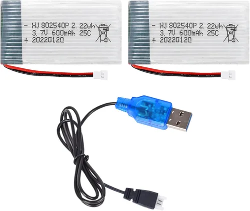 Miniatura 2 de 2 unids 3.7 V 600 mAh 25C 802540 batería recargable Lipo con cargador USB para Syma X5C X5SW Hengqi 905 Cheerson CX-30 Quadcopter RC Drone piezas