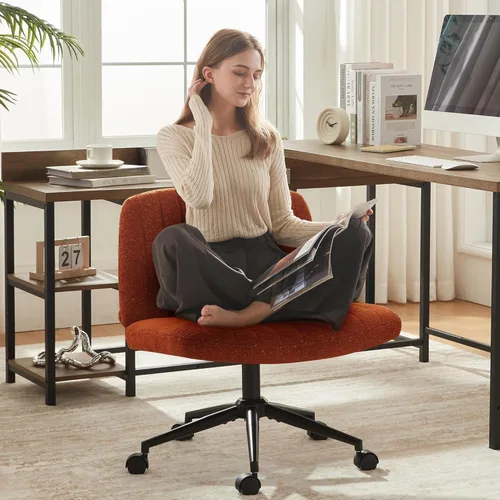 Miniatura 7 de Dowinx Silla Criss Cross con ruedas, tela premium y cojín de resorte de bolsillo, silla de computadora giratoria ajustable con asiento ancho, silla