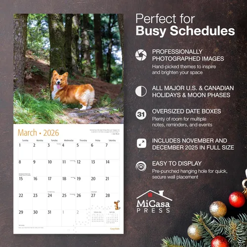 Miniatura 2 de MICASA PRESS Corgi Butts - Calendario de pared 2026 de 12 meses 12 x 24 pulgadas abierto Papel grueso y resistente Regalo de vacaciones