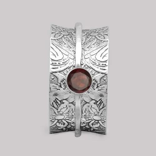 Miniatura 2 de Anillo giratorio. Anillo giratorio con piedras preciosas de granate, anillo de ansiedad, anillo de meditación, banda de preocupación de plata de ley