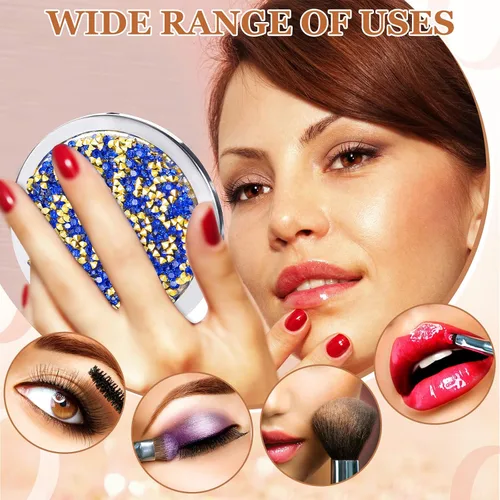 Miniatura 6 de Cindeer 12 piezas de espejo pequeño compacto plegable de bolsillo para maquillaje redondo de mano, espejo de diamantes de imitación compacto