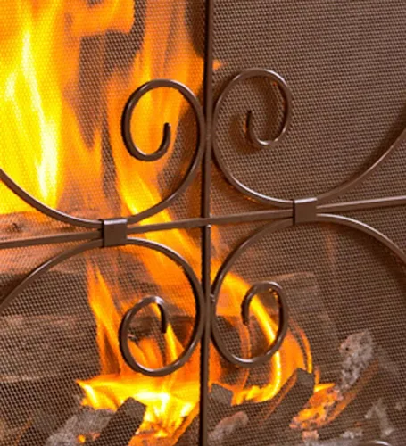 Miniatura 4 de Protector de chimenea con diseño de espirales, de hierro forjado con malla metálica Cobre