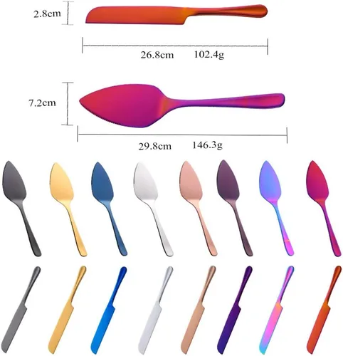 Miniatura 4 de Pastel de boda cuchillo y pala, Acero Inoxidable Arco Iris Espátula Herramienta de Hornear Pastel Sever Mantequilla Cuchillos Para Pie/Pizza/Queso
