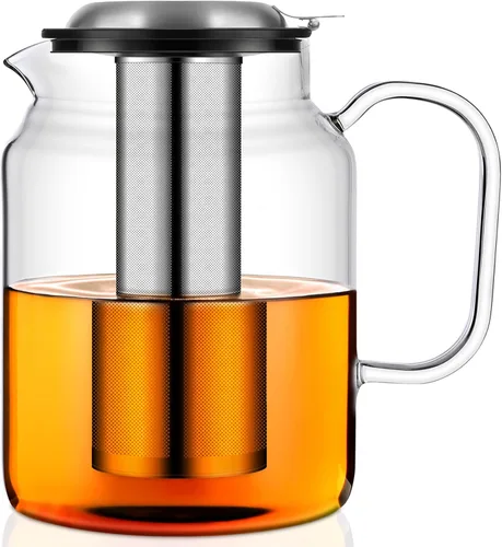 Miniatura 8 de Aquach Tetera de vidrio de 51 onzas con infusor extraíble de acero inoxidable, apta para estufa y lavavajillas, ideal para preparar té suelto