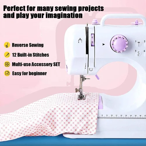 Miniatura 7 de Rxmeili Máquina de coser portátil mini, máquina de coser eléctrica para principiantes, 12 puntadas integradas, 2 velocidades con pedal, luz, cajón