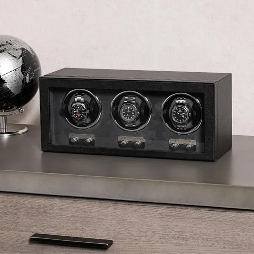 Miniatura 2 de ROTHWELL Bobinadora de reloj triple para relojes automáticos con motor silencioso con múltiples velocidades y ajustes de rotación (negrogris)