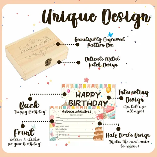 Miniatura 2 de 1DFAUL 60 tarjetas de deseos de cumpleaños, caja de consejos para libros de invitados para fiestas, consejos y deseos para juegos, para 16, 18, 30