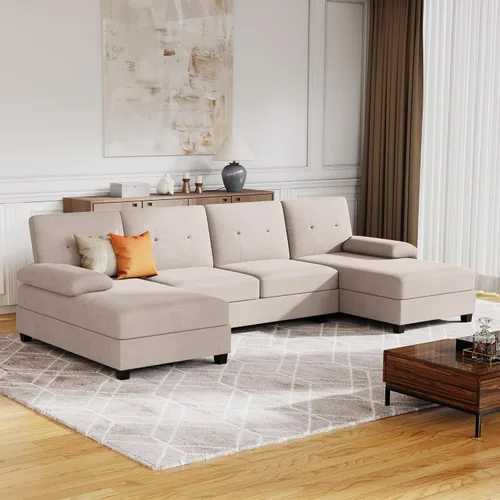 JAMFLY Sofás seccionales para sala de estar, sofá en forma de U, juegos de muebles de sala de estar, sofá modular de 4 asientos con diván, beige
