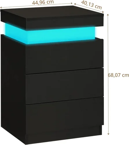 Miniatura 2 de ADORNEVE Mesita de noche con estación de carga y luces LED, mesa auxiliar con parte superior deslizante, mesa de noche con cajones, mesa lateral