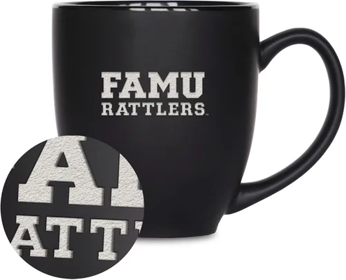 Miniatura 271 de Rico Industries - Taza de cerámica mate negra con grabado láser estándar de 15oz para NCAA (escuelas T & U) - Para bebidas calientes o frías