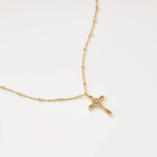 Miniatura 144 de Fettero - Collar con dije de cruz de fe, chapado en oro de 14 K, cadena fina, minimalista, simple, pequeña, para oración, regalo de joyería religiosa