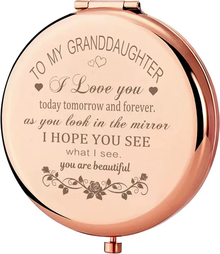 GAOLZIUY Espejo compacto de maquillaje para nieta, regalos para nieta de la abuela y el abuelo, regalos de cumpleaños de Navidad para nietas adultas