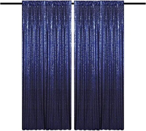 Miniatura 23 de Cortinas de fondo de lentejuelas negras con purpurina de 2 x 8 pies, 4 paneles para decoración de bodas, fiestas de cumpleaños, despedidas de Negro