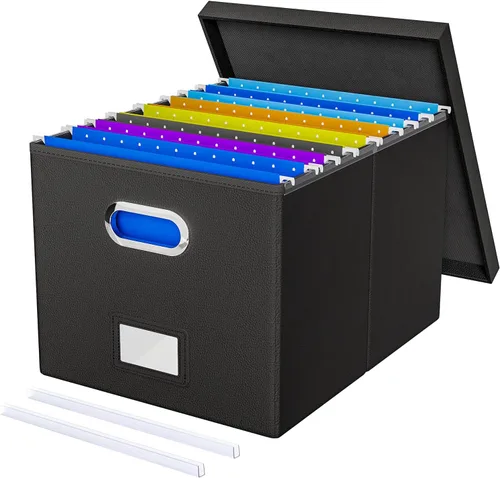 Miniatura 32 de Organizador de archivos en paquete de 2, caja archivadora portátil con tapa, compatible con carpetas tamaño carta/legal, organizador de documentos