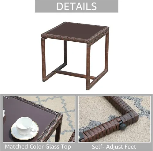Miniatura 7 de Patiorama Juego de muebles de patio al aire libre de 3 piezas, juego de conversación de mimbre para exteriores, juego de sillas de ratán para patio