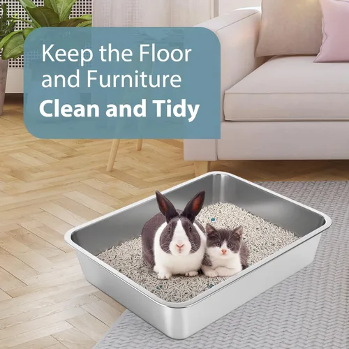 Miniatura 5 de WENBOKMIN Caja de Arena de Acero Inoxidable para Gatos - Caja de Arena para Gatos - Fácil de Limpiar, Nunca Absorbe Olores, Manchas o Óxido