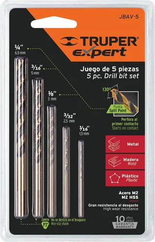 Miniatura 3 de TRUPER JBAV-5 Juego de brocas de acero de alta velocidad de 5 piezas