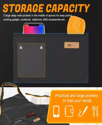 Miniatura 4 de Custom Apron with Pocket, Printed in USA, Personalized NameLogo, Adjustable Ties for Baking, Cooking for WomenMen