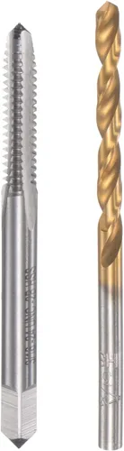 Miniatura 15 de uxcell 10-32 UNF Straight Flauta Thread Tap y 0.161 in Twist Drill Broca Set, titanio plateado 6542 Acero de alta velocidad Broca de perforación