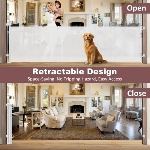 Miniatura 4 de Puertas retráctiles extra altas reforzadas de 41 pulgadas para bebés, puerta retráctil extra ancha de 120 pulgadas con varillas de apoyo, puerta
