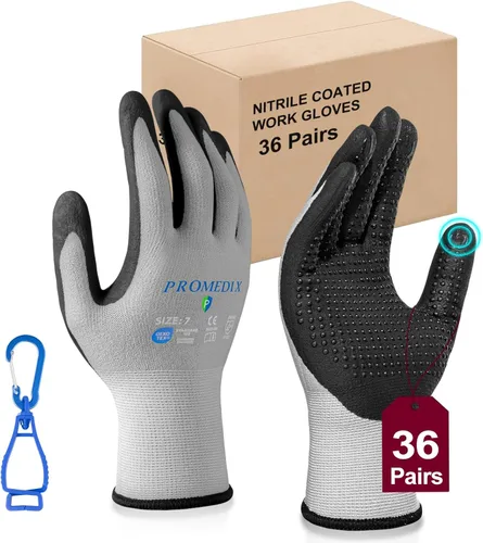Miniatura 14 de PROMEDIX P Guantes de trabajo recubiertos de nitrilo,Guantes de trabajo de seguridad de microespuma para hombre,Guantes de nylon y spandex de punto