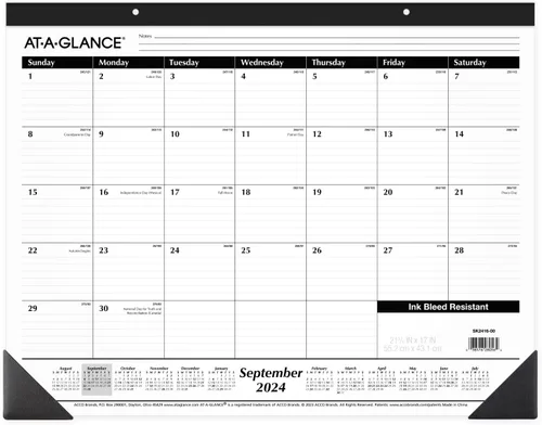 Miniatura 6 de AT-A-GLANCE Calendario de escritorio académico 2023-2024, almohadilla de escritorio mensual, 21-3/4 x 17 pulgadas, bloques diarios a rayas, estándar