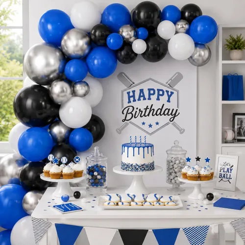 Miniatura 3 de Globos azules y negros, 35 unidades, globos de látex azul oscuro, negro y plateado con confeti plateado para cumpleaños, baby shower, bodas