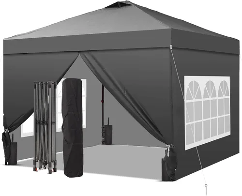 Miniatura 28 de GDY Tienda de campaña desplegable de 10 x 10 pies, gazebo para exteriores con 4 bolsas de arena, toldo fácil de instalar con 3 alturas ajustables