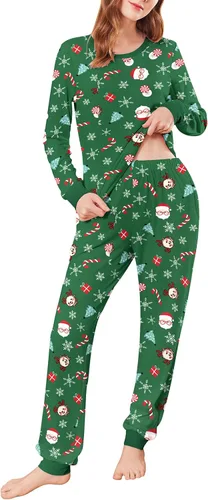 Miniatura 63 de Ekouaer Conjunto de pijama de manga larga para mujer, ropa de dormir suave con cuello redondo y bolsillos
