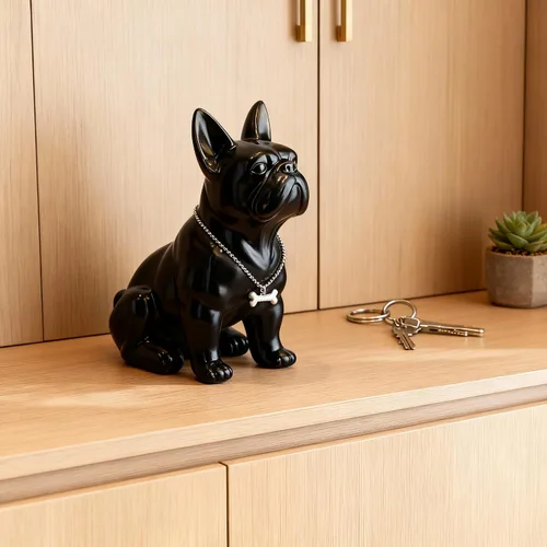 Miniatura 9 de Estatua negra de bulldog francés, estatua de pug sentado de resina, escultura de bulldog inglés para decoración del hogar, decoración de escritorio