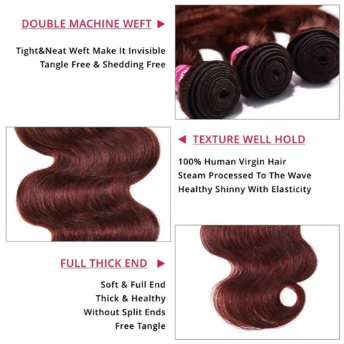 Miniatura 4 de Beauty Forever #33B Cabello humano brasileño ondulado marrón rojizo 1 paquete de 8 pulgadas, cabello humano Remy castaño cobrizo rojo cobrizo